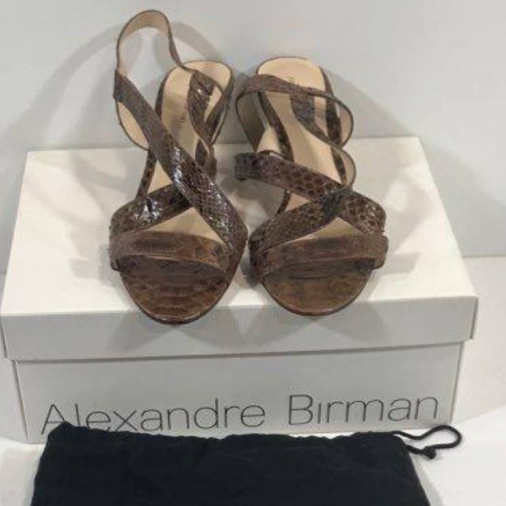 Women’s Alexandre Birman Python Havana Brown Strappy Sandals Size 10B